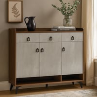 خزانة خشبية أنيقة بواجهة رمادية وأدراج علوية عملية...