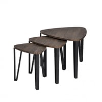 طاولات خدمة 3 قطع سطح خشبي وقواعد حديد