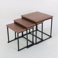 طقم 3 طاولات - سطح خشب بني قواعد معدن