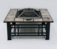 موقد نار حجري - حواف رمادية مربعة - قواعد استيل