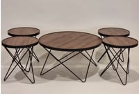 طقم طاولات خشب 1+4 مع قواعد حديد اسود