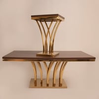 طقم طاولات استيل وسطح خشبي