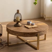 طاولة خشب ارضية بقواعد معدن ذهبي