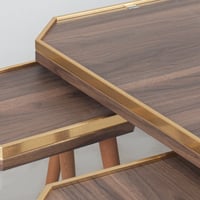 طقم طاولات 1+4 بني بحواف ذهبية قواعد خشبية