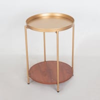 طاولة معدن و خشب ذهبي دورين