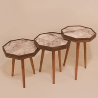 طقم طاولات خدمة - لون رخامي بيج - حواف بني