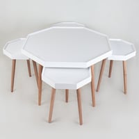 طقم طاولات 1+4 ابيض قواعد خشبية