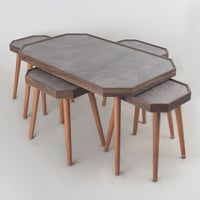 طقم طاولات 1+4 بني قواعد خشبية