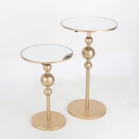طقم طاولتين معدن ذهبي ذات سطحين مرايا