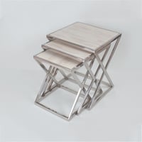 طاولات خدمة 3 قطع استيل فضي اللون بسطح رخام