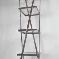 استاند استيل - لون فضي - 5 ارفف زجاجية مربعة