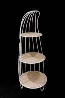 استاند حديد أبيض - ثلاثة ارفف دائرية خشب