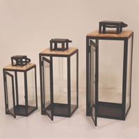 طقم فانوس حديد وخشب 3 قطع