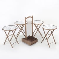 طقم طاولات خدمة ذات سطح زجاج + عربة متحركة .