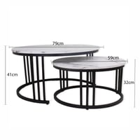 طقم طاولات دائرية حديد وسطح خشبي بشكل رخامي