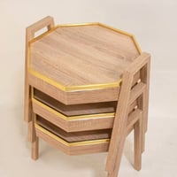 طقم طاولات خدمة خشبية - لون بيج - حواف ذهبي