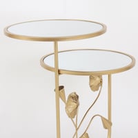 طاولة خدمة - مركن معدن 2 سطح زجاجي - لون ذهبي