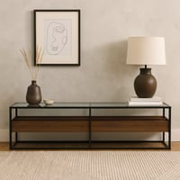 طاولة بلازما 180سم - سطح زجاج - مساحة تخزين خشب