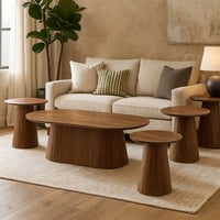 طقم طاولات خشبية أنيقة بتصميم عصري وانسيابي يضيف ل...