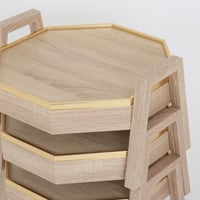 طقم طاولات خدمة ارضيه دائرية خشبي بحواف ذهبي