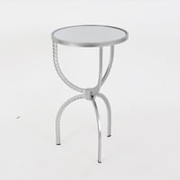 طاولة خدمة معدن لون فضي 3 أرجل - سطح زجاجي