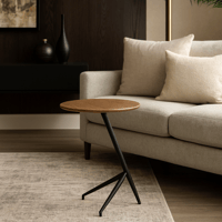 طاولة جانبية بتصميم عصري بسيط بسطح بيضاوي وقاعدة م...