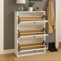 خزانة أحذية أنيقة بلون ابيض، بثلاثة أدراج عملية لت...