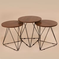 طقم طاولات خدمة بني 1+2 (حديد & خشب)