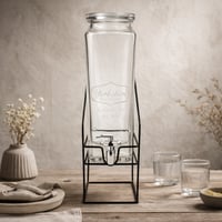 حامل تقديم مشروبات زجاجي شفاف مع صنبور معدني وقاعد...