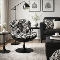 كرسي دوّار مريح بتصميم أنيق، تنجيد أبيض بنقشة سودا...