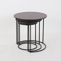 طقم 3 طاولات خدمة - قواعد معدن - أسطح خشب دائرية