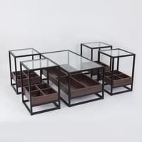 طقم طاولات قهوة - سطح زجاج - مساحات تخزين خشب