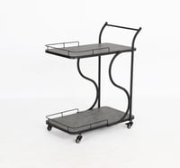 عربة تقديم لور بطبقتين معدني مع رفوف خشبية رمادي