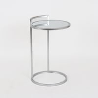 طاولة خدمة معدن لون فضي - سطح زجاجي دائري