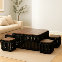 طقم طاولات 4+1 خزف بأسطح خشبي