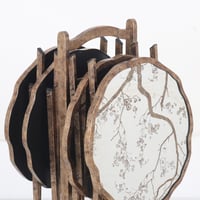 طقم طاولات خدمة ذات سطح زجاج + عربة متحركة .