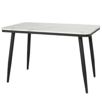 طاولة أنيقة بسطح رخامي أبيض وأرجل سوداء عصرية تناس...