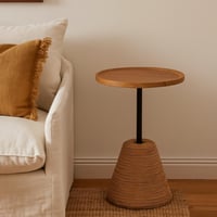 طاولة خدمة خشب بني قواعد خزف بيج