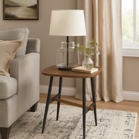 طاولة جانبية بتصميم عصري، تجمع بين سطح خشبي وأرجل...