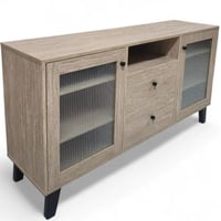 طاولة بوفيه خشبية فاخرة، بتفاصيل شرائح عمودية وأبو...