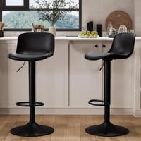 كرسي بار اسود معدن - مقعد جلد