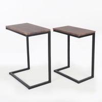 طقم 2 طاولات خدمة قواعد معدن بسطح خشب