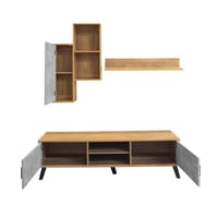 طقم طاولة تلفاز جدارية 160 سم بتشطيب خشبي دافئ مع...