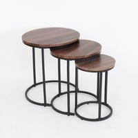 طقم طاولات خدمة بني - قواعد معدن أسود