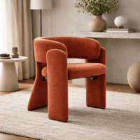 كرسي بتصميم منحني عصري، مبطن بقماش برتقالي ناعم مع...