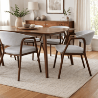 كرسي أنيق بتنجيد رمادي وإطار خشبي.