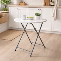 طاولة دائرية قابلة للطي بسطح متين وأرجل معدنية ثاب...