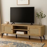طاولة تلفاز 160 سم خشبي فاتح وبلمسات مستوحاة من ال...