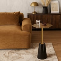 طاولة خدمة - سطح استيل ذهبي - قاعدة رخام أسود