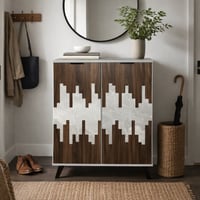 دولاب جزم عصري بتشطيب خشبي، مزخرف بنمط هندسي فاتح،...